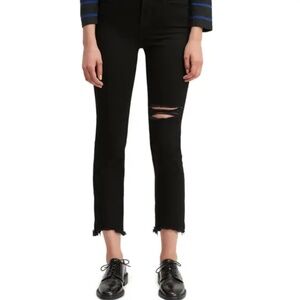 Levi's® Ripped High Rise Straight Leg Crop Raw Hem Jeans (Black Pixel)